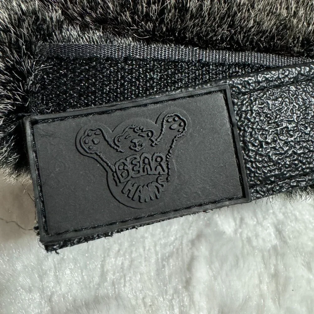 Bear Hands Fuzzy Paw Mittens W/ Non-Slip Grip & Thinsulate Lining Black Faux Fur